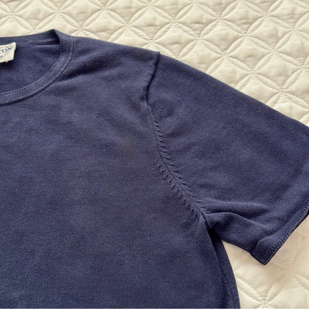 Pendleton Vintage Short Sleeve Silk Blend Crewneck Sweater Tee Navy Blue Sz PS - Picture 7 of 13